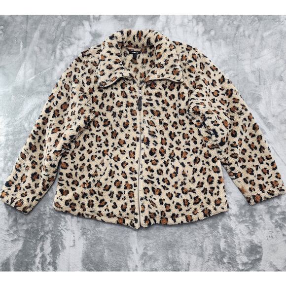 Torrid Animal Print Sherpa Zip Up Jacket Size 1 1X 14/16 Brown Leopard Pockets - Picture 1 of 9